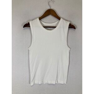 Minimalist French Laundry Women SM White Ribbed Crew Neck Sleeveless Tank Top